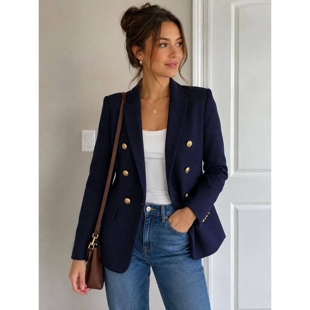 Banana Republic Navy Blue Double Breasted Blazer Jacket Gold Buttons Size 4